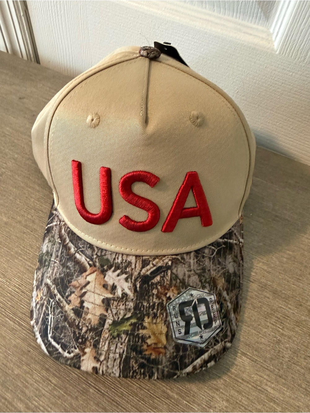 USA Embroidered Tan and Camo Baseball Cap